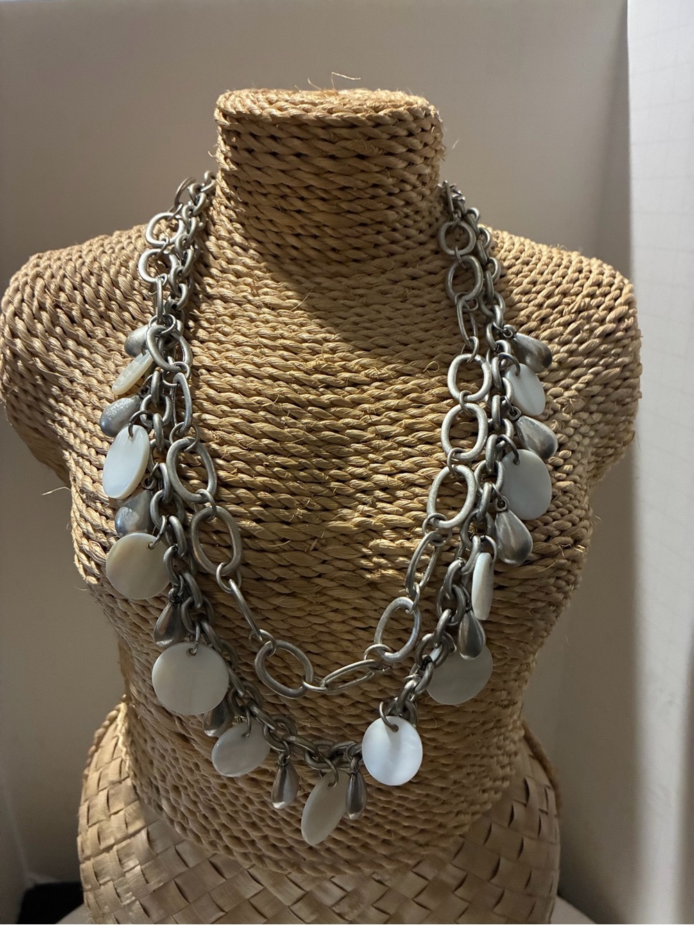 Premier Designs Silver-Tone Layered Necklace with White Shell Discs